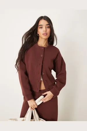ASOS Chokoladebrun cardigan med rund hals i sweatshirt-stof - Del af sæt