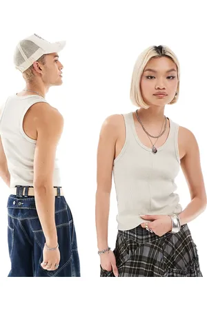 Reclaimed Unisex - Krympet top i ribstrik-Hvid