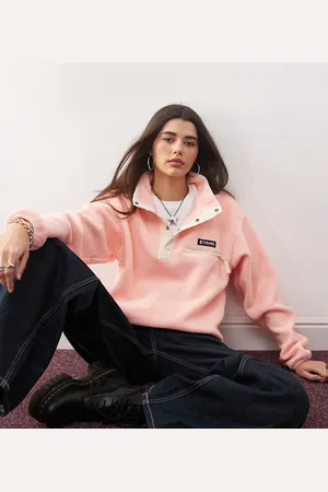 Columbia Helvetia II - Sart lyserød cropped fleece med halv knapstolpe