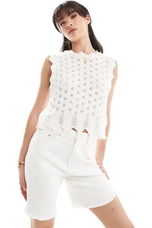 ONLY Cremehvid tanktop i pointelle-strik