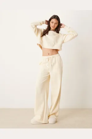 Urban Threads Lounge - Cremefarvede og sporty joggingbukser med brede ben-Hvid