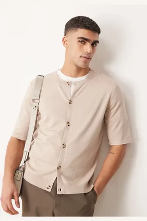 ASOS Strikket T-shirt med rund hals og gennemgående knapper i firkantet pasform-Neutral