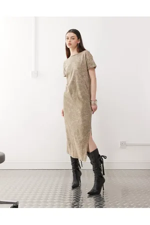 Noisy May Vasket salviegrøn T-shirt-midaxi-kjole med slids