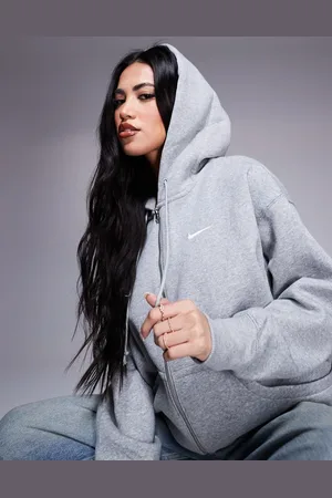 Nike Phoenix Fleece - Grå oversized hættetrøje med lynlås