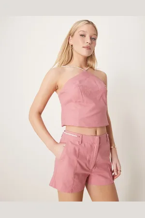 ASOS Lyserøde skræddersyede shorts med perledetalje i hør - Del af sæt-Multifarvet