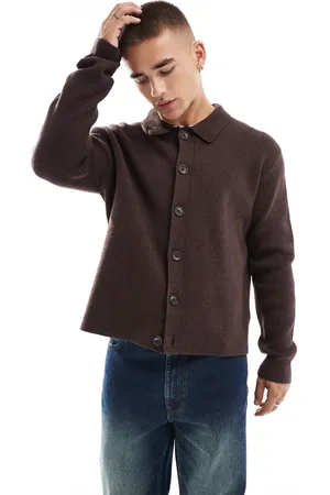 Cotton On Cotton On - Grandpa-cardigan i chokoladebrun strik