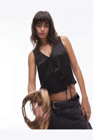 Topshop Vest i satin med asymmetrisk binding