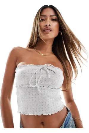 Edikted Savannah - Stropløs croptop i pointelle-stof-Grå