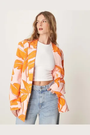 ASOS Afslappet blazer med i hørblanding - Del af sæt-Multifarvet