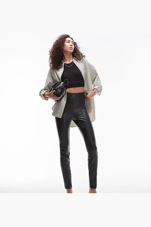 Topshop Sorte skinny-bukser i imiteret læder med stretch