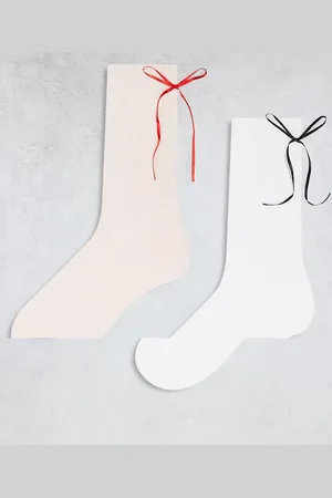 Cotton On Cotton On - Pakke med 2 par sportssokker med sløjfedetaljer i hvid/rosa-Multifarvet