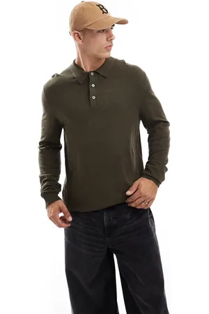 JACK & JONES Kakigrøn strikket polo med gennemgående knapper-Sort