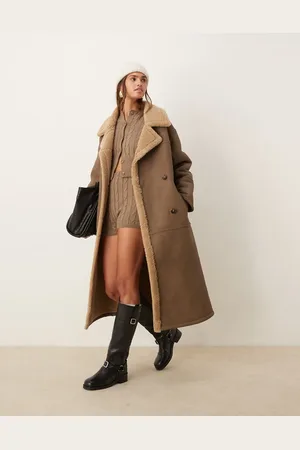 ASOS Vintage-brun longline-trenchcoat i bonded, imiteret lammeskind