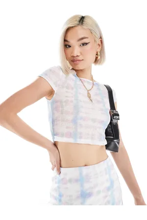 Noisy May Cropped T-shirt med abstrakt print i pastelfarvet mesh - Del af sæt-Hvid