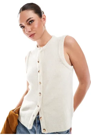 Stradivarius Ecrufarvet strikket cardigan uden ærmer-Neutral