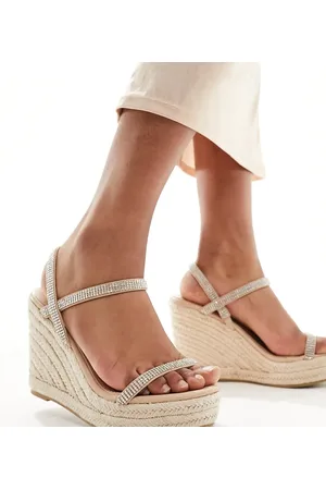 Glamorous Espadrille-sandaler med kilehæl og sølvfarvede rhinsten