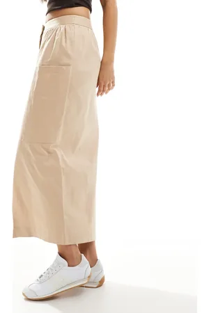 Closet Naturfarvet pencil-midinederdel med cargo.lommer