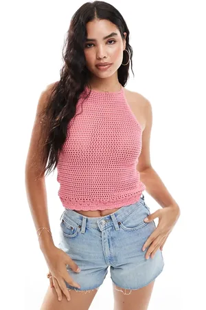 MANGO Hæklet halterneck-top i pink