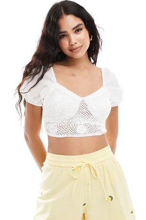 New Look Croptop med pufærmer og hæklinger
