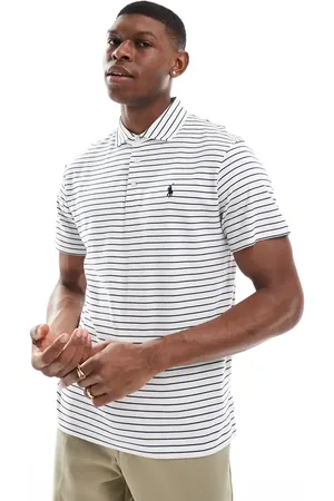 Ralph Lauren Hvid/marineblå custom fit-polo i pima-bomuld med ikonlogo og striber