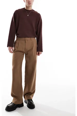 JACK & JONES Brune bukser med plisseringer foran og vide ben