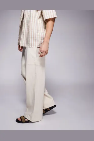 ASOS Ecrufarvede oversized posede bukser i hørlook-Hvid