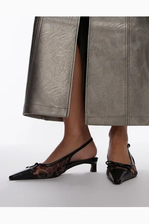 Topshop Alya - Pumps med slingback-rem, mellemhøj hæl og leopardprint i mesh-Sølv