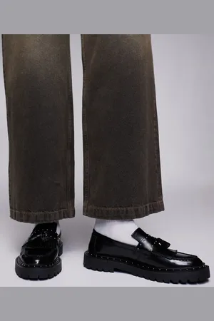ASOS Sorte chunky penny-loafers i læder med sølvfarvede metaldetaljer