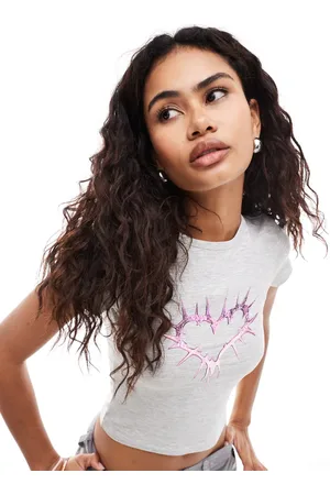 Monki Krympet T-shirt med print med pighjerte i