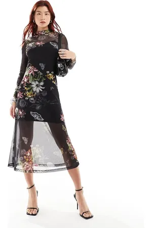 AllSaints Hanna Sanibel - midikjole med blomstermønster i mesh