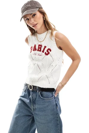 The Frolic Cremefarvet strikket vest med plysset Paris-logo - Kun hos ASOS-Hvid