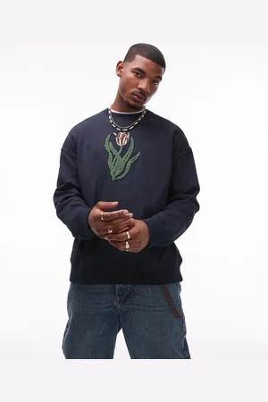 Topman Oversized sweatshirt med tulipbroderi foran og bagpå i chenille