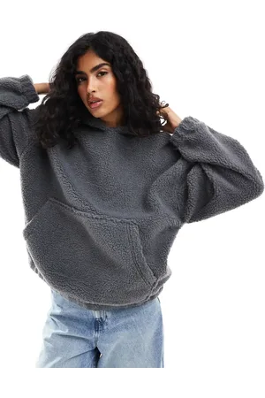 ASOS Koksgrå og oversized hættetrøje i imiteret lammeskind-Neutral