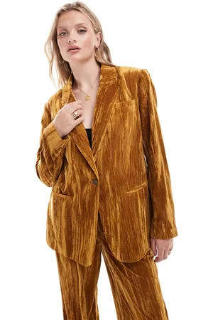 ASOS Guldfarvet blazer i krølstof af velour - Del af sæt