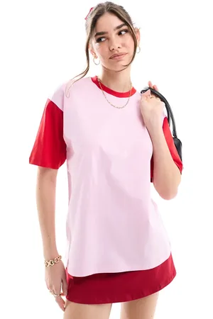 JJXX Oversized T-shirt med røde farveblokke i lyserød
