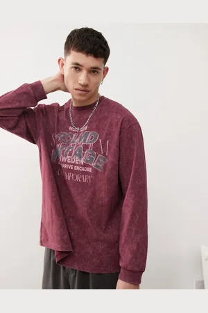 Reclaimed Langærmet og bordeauxrød T-shirt
