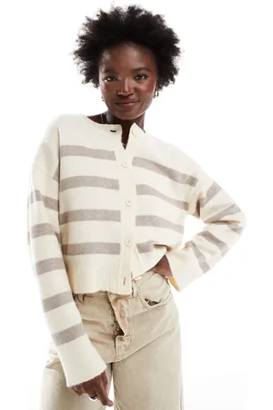 ASOS Cardigan med rund hals i neutralfarvede striber-Multifarvet