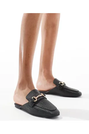 London Rebel Sorte mule-loafers med spænder i raffia