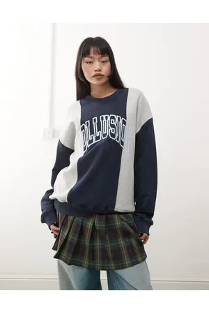 COLLUSION Sweatshirt med striber og retrodesign samt broderi-Multifarvet