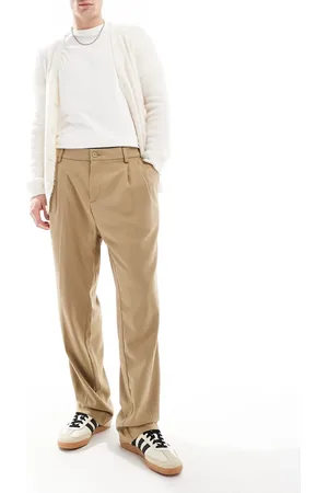 JACK & JONES Beige og elegante bukser med brede ben og læg foran-Neutral