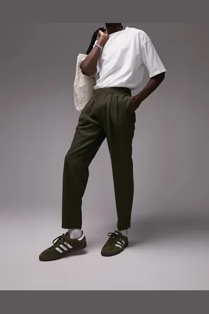 Topman Topshop - Premium - Tapered bukser med elastisk talje i kakigrøn uldblanding
