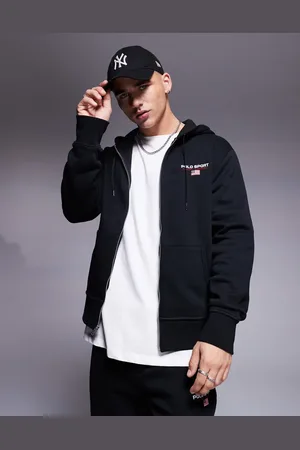 Ralph Lauren Sports Capsule - Sort hættetrøje med logo og lynlås