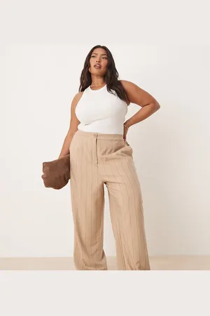 ASOS Curve - Taupe og skræddersyede bukser med lige ben og striber i afslappet pasform-Multifarvet