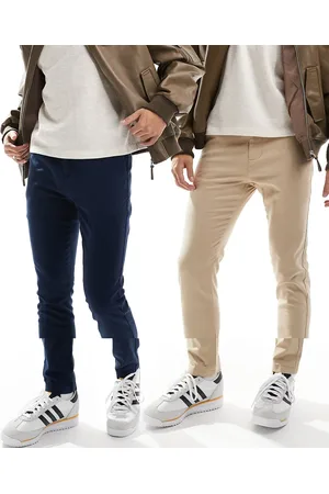 ASOS Pakke med 2 par skinny-chinos i marineblå/beige