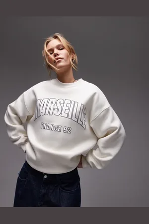 Topshop Oversized og råhvid sweatshirt med grafisk Marseille-print