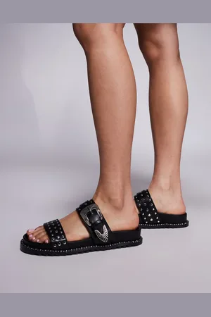 AZALEA WANG Pallas - Sorte sandaler med nitter og spændedetalje