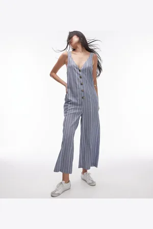 Topshop Stribet jumpsuit med tekstur og knapper-Neutral