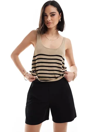 ONLY Og sort strikket croptop med striber-Neutral