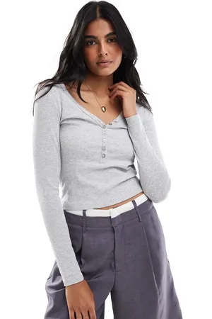 Cotton On Cotton On - Kelsey - Grå Henley-top med V-front og lange ærmer