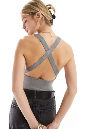 Miss Selfridge Halterneck-croptop i belagt ribstrik-Hvid